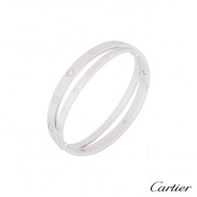 Cartier White Gold Half Diamond Love Bracelet Size 16 N6709516